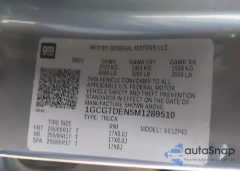 2021 Chevrolet Colorado 4Wd Short Box Z71 z USA, uszkodzony, nr VIN 1GCGTDEN5M1289510